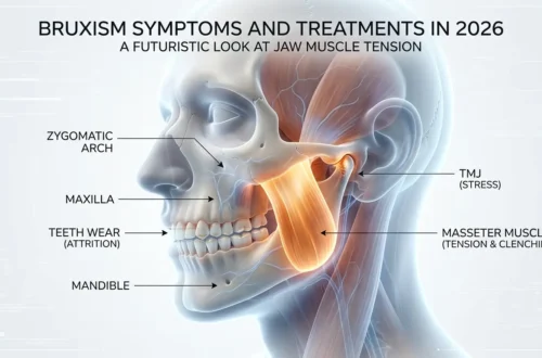 Human head showing jaw tension